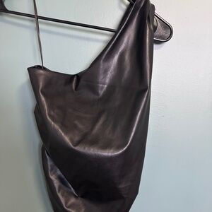 H&M Stretch Vegan Leather One Shoulder top sz S